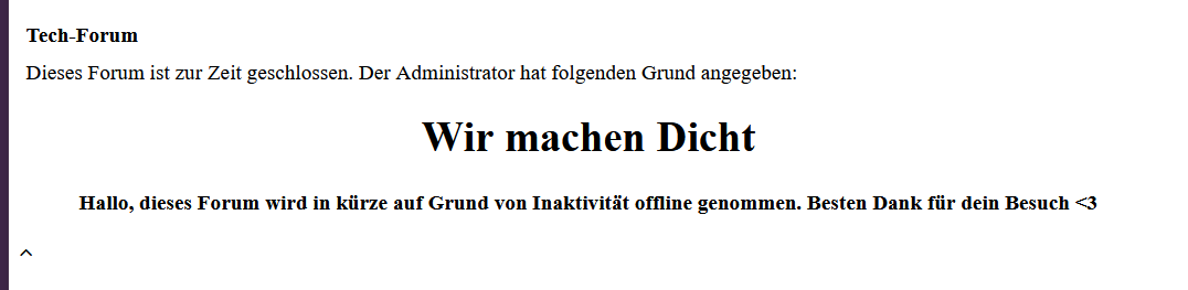 <code>tech-forum.ch</code> wir machen dicht