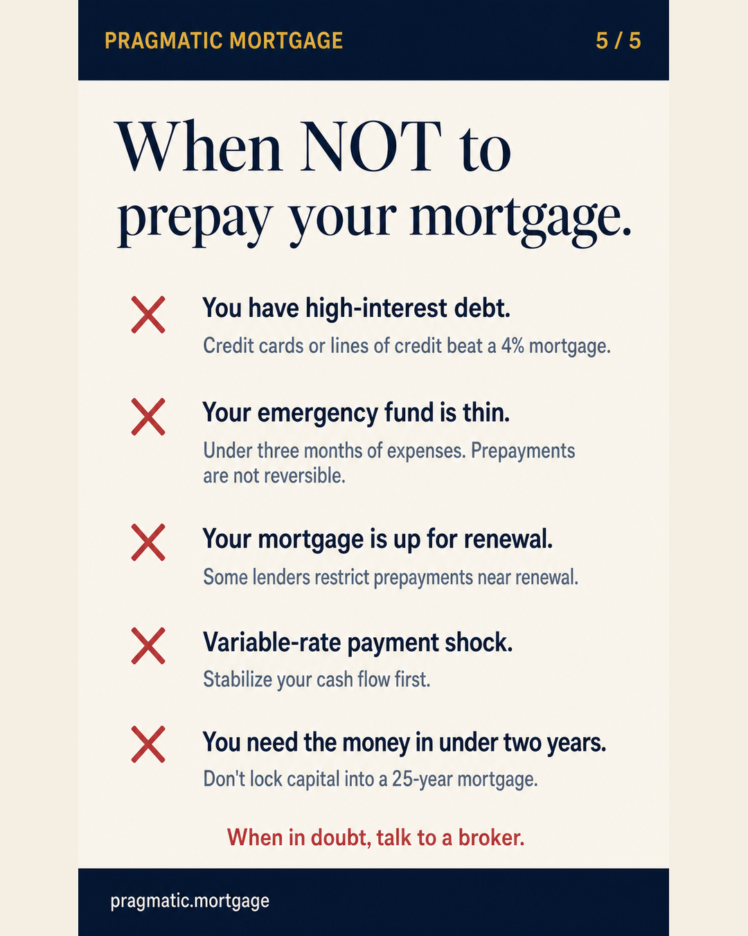 Slide 5: When to use the money for something other than your mortgage — the honest list