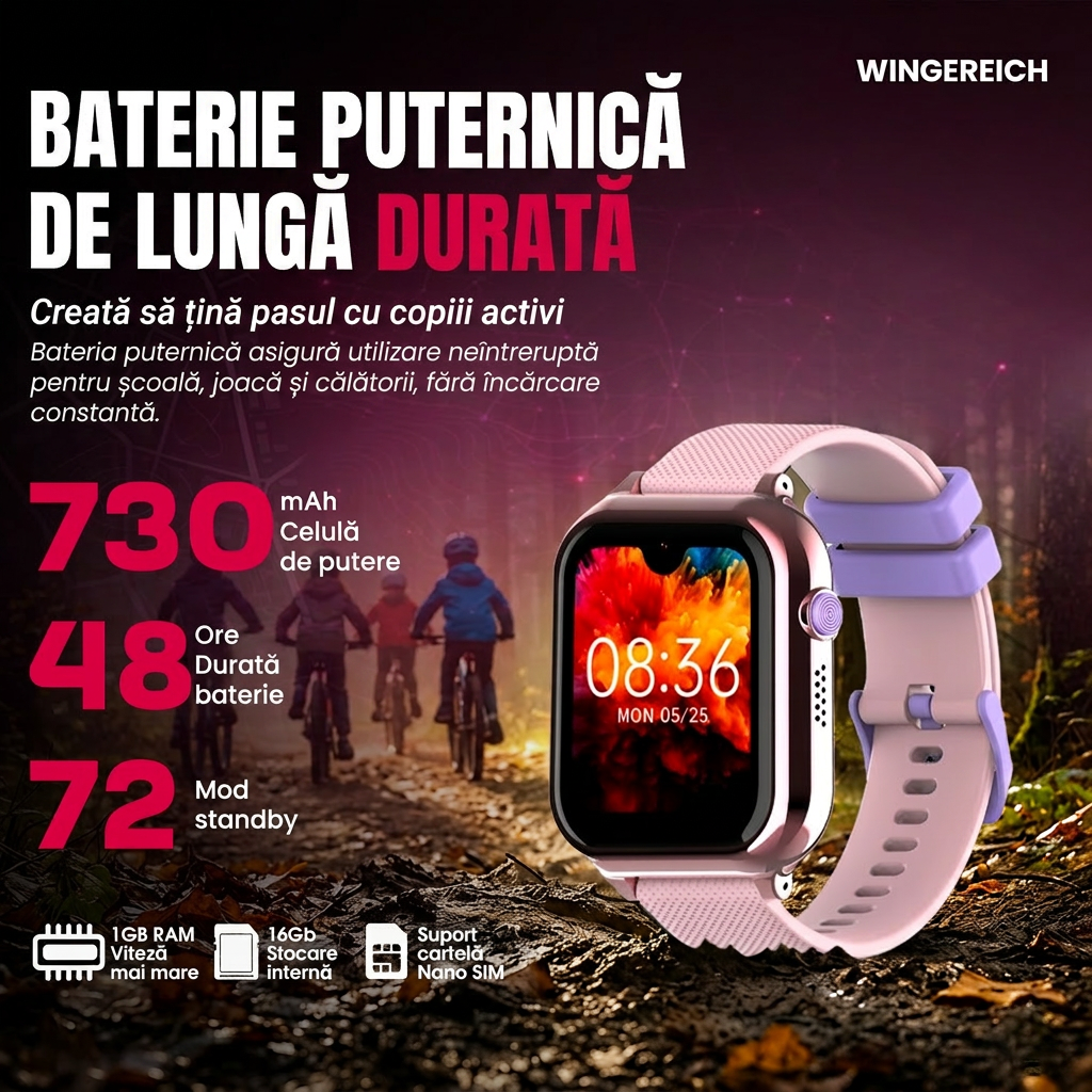 Ceas smartwatch Wingereich copii AI roz