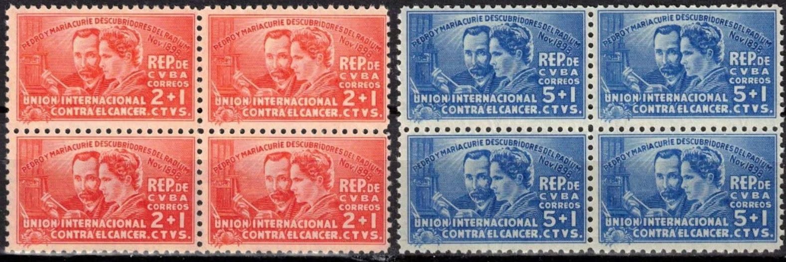 Bộ tem Marie và Pierre Curie Cuba 1938 MNH nguyên keo 3 biến thể - Ảnh chụp thực tế tại Ngọc Hiển Book