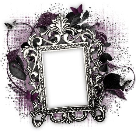 purple decorated(?) black mirror frame