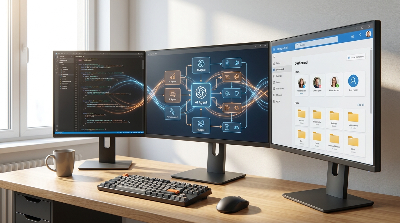 Developer working on Microsoft Agent 365 SDK code for enterprise AI agents