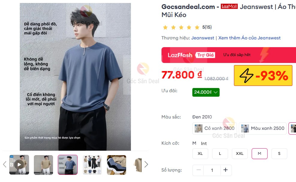 Jeanswest | Áo Thun Nam Tay Ngắn Mỏng Có Mũi Kéo