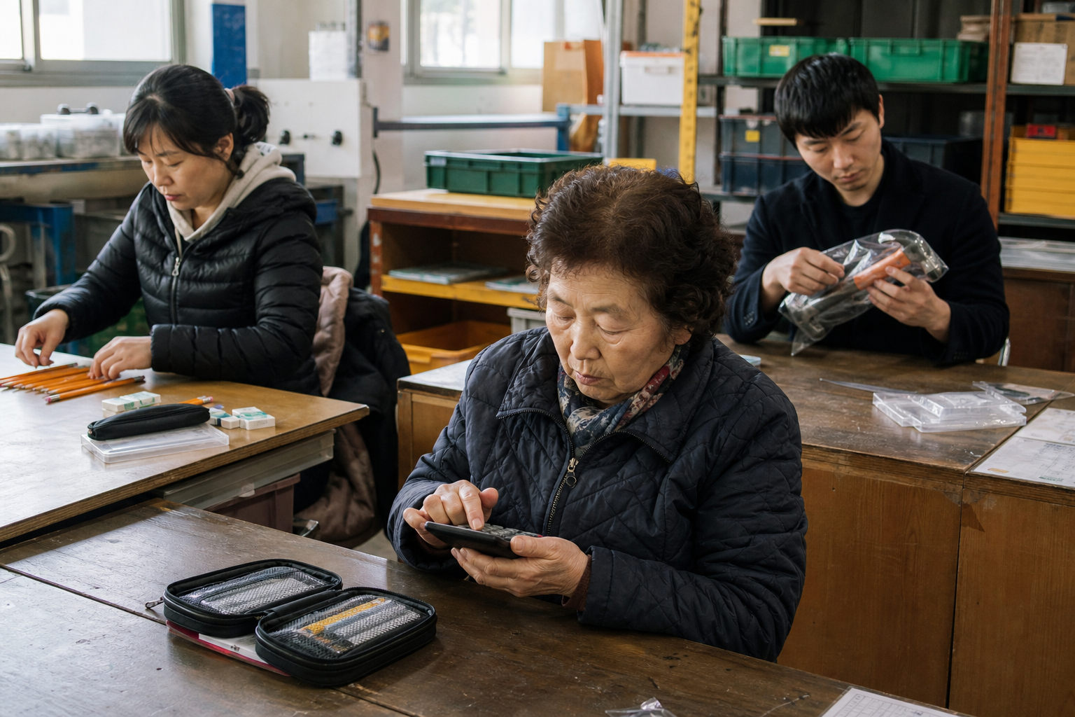 필기구·계산기·작업형 지참공구를 종목별로 나눠 확인하는 장면