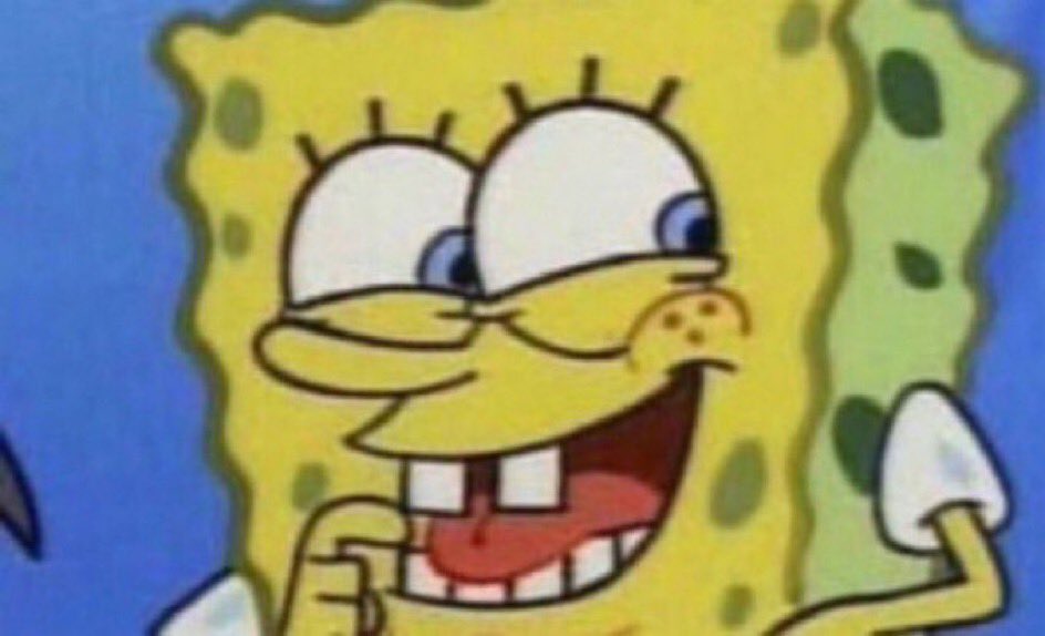 image of Spongebob having a cheeky expression while biting his index finger slightly