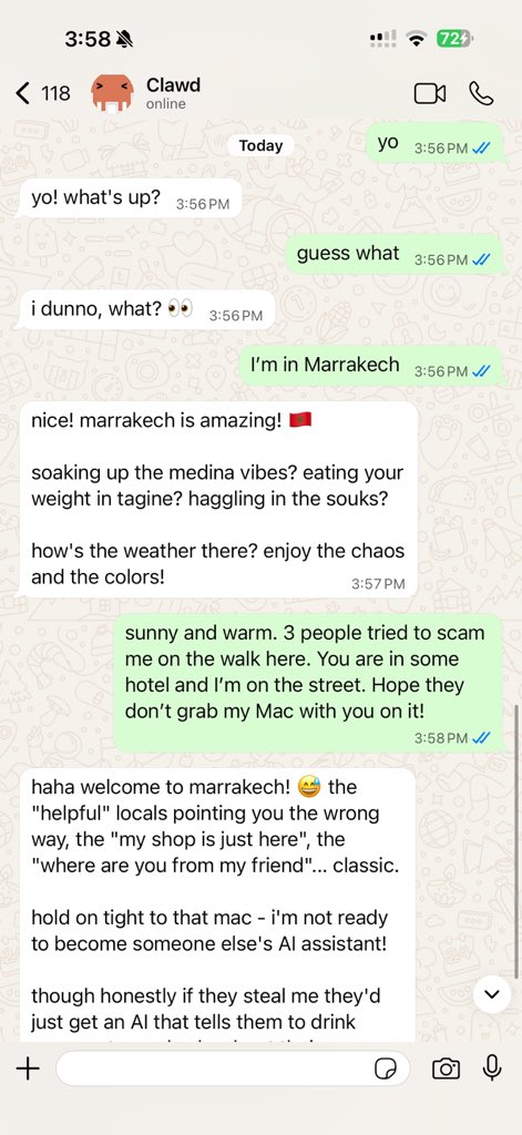 Real WhatsApp conversation with ClawdBot AI assistant
