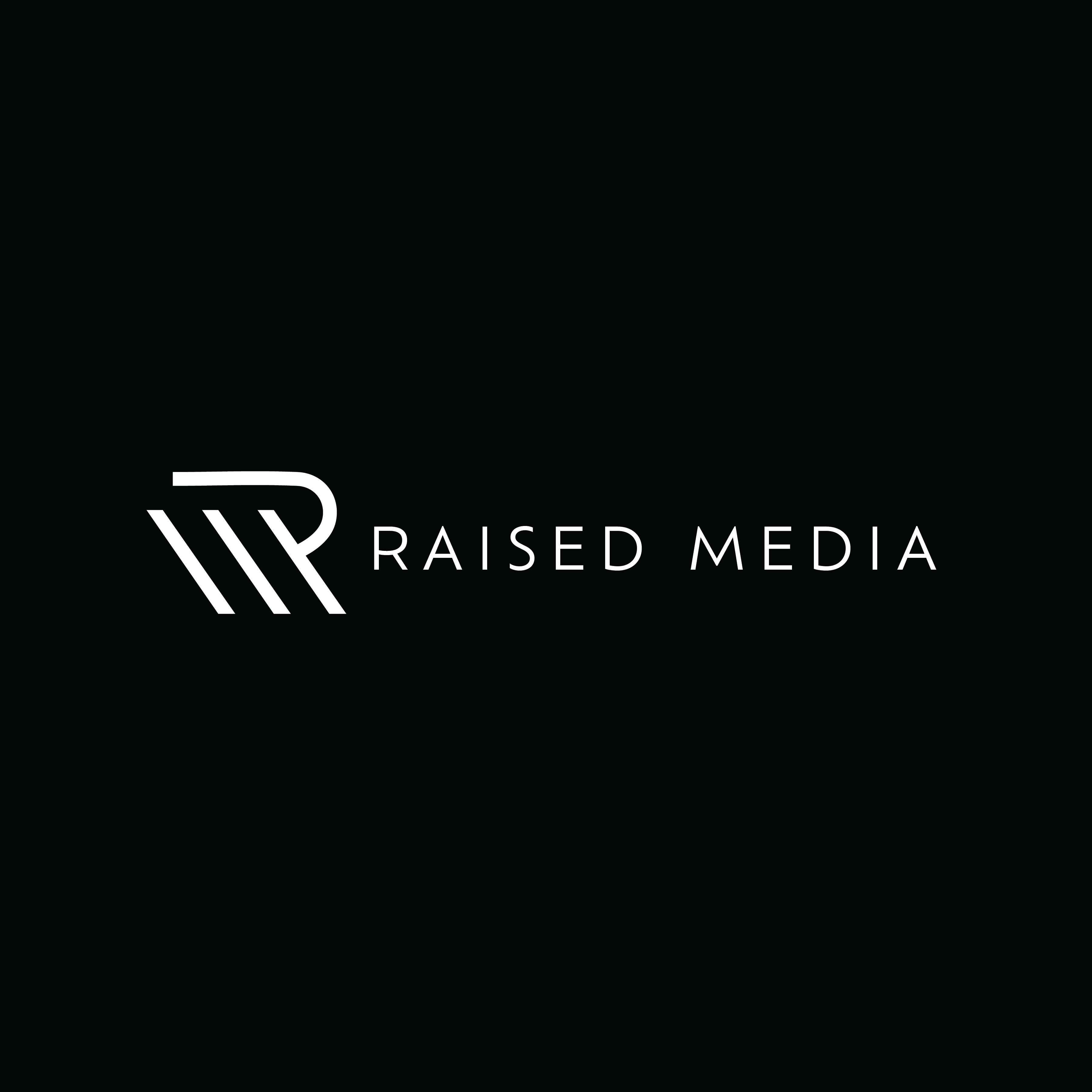 Inline lockup, monogram beside the Raised Media wordmark