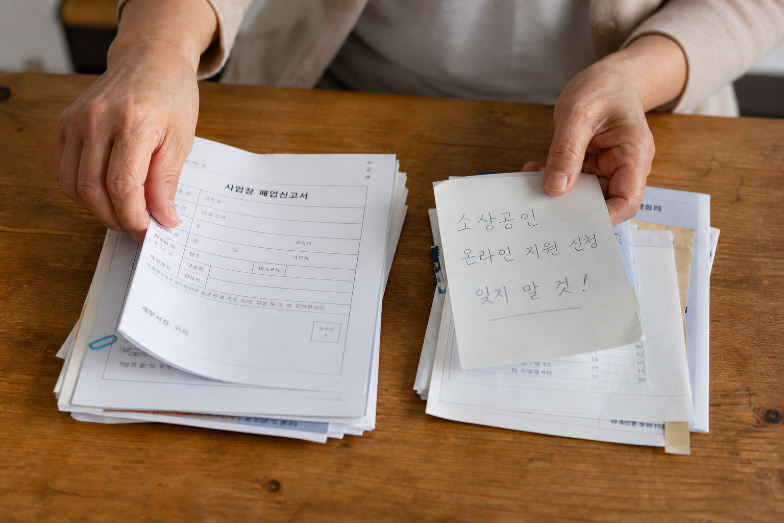 폐업신고 서류와 점포철거비 신청 절차를 구분하는 장면