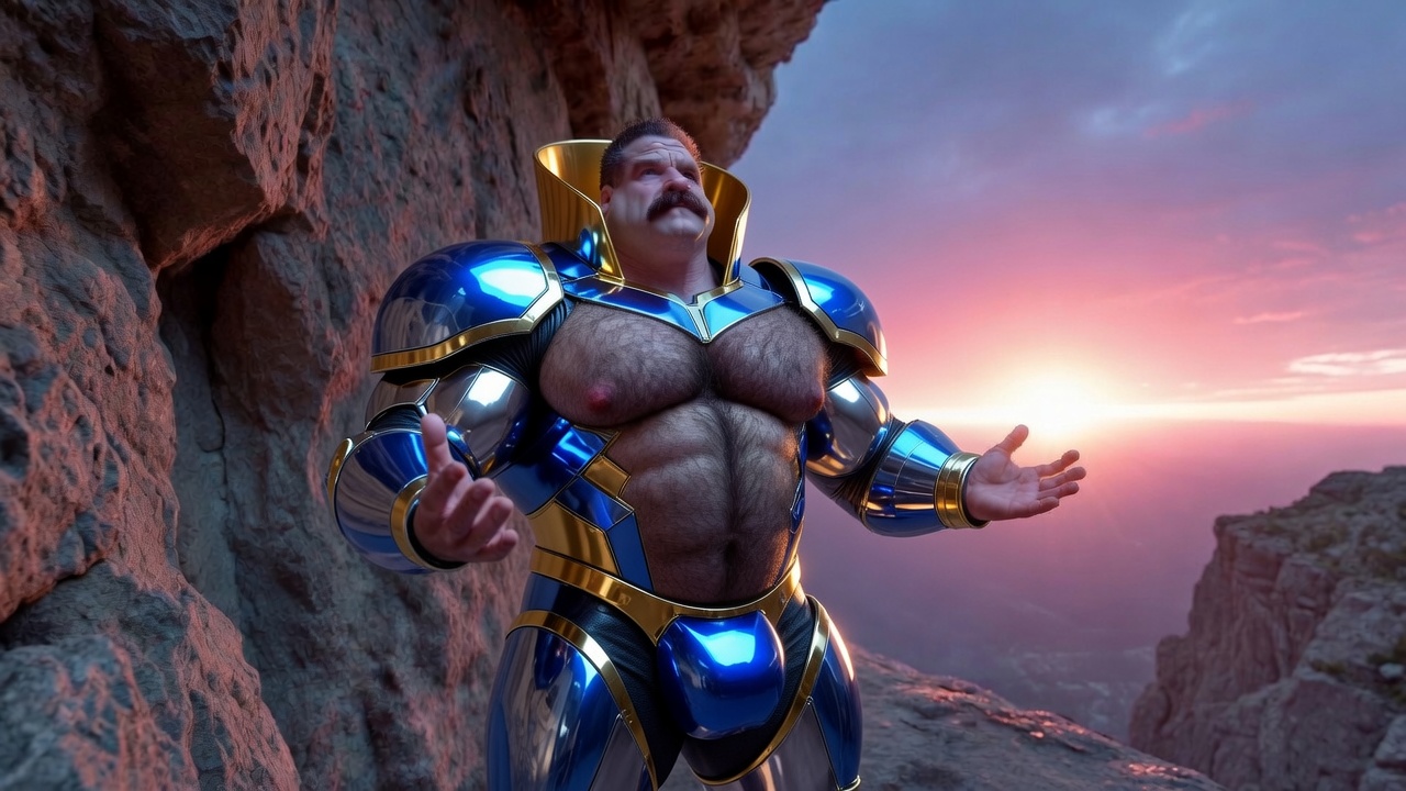 chrome cobalt-gold plate / cliff dusk