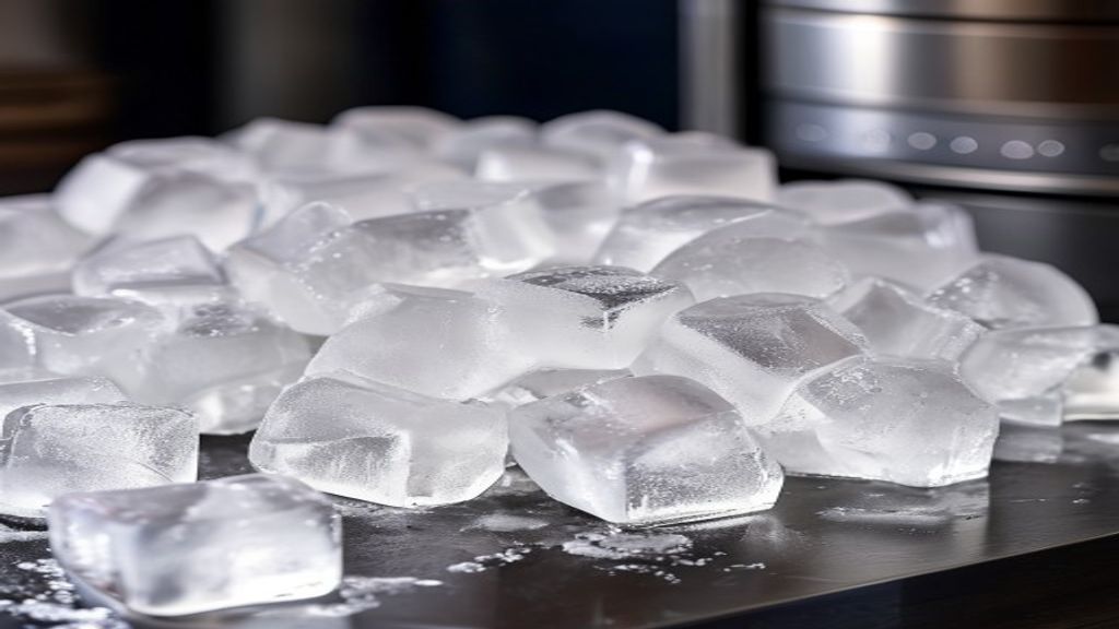 Close-up of soft cubelet ice from a Hoshizaki C-80BAK-DS ice maker