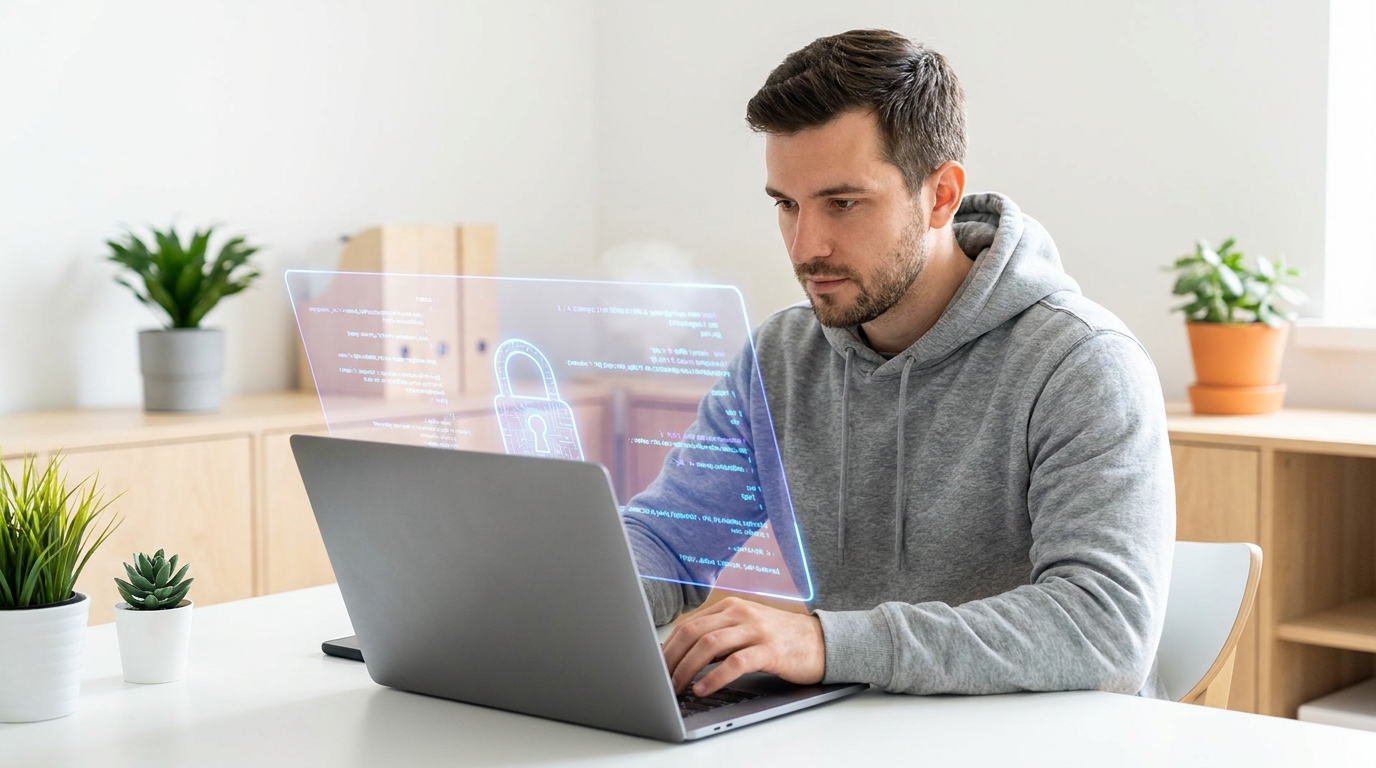 Developer working on secure AI applications, symbolizing the importance of API security.