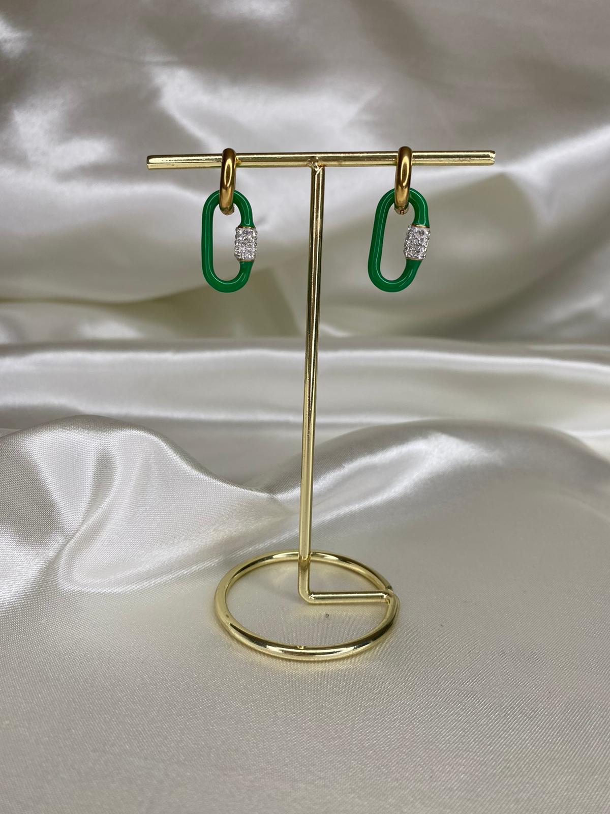 S.Steel Green Sparkling Hoops