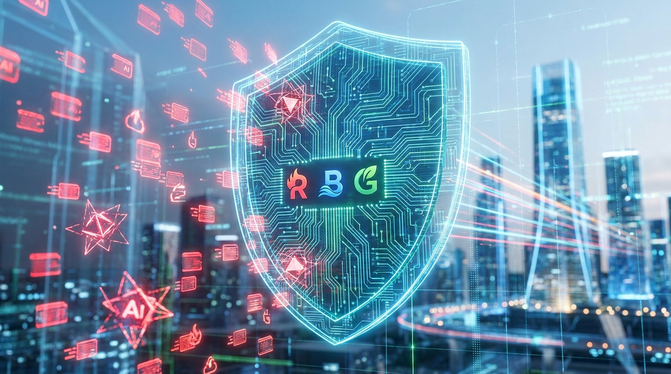 Digital shield with glowing circuit lines defending against red AI threats, symbolizing Agentic AI Security.