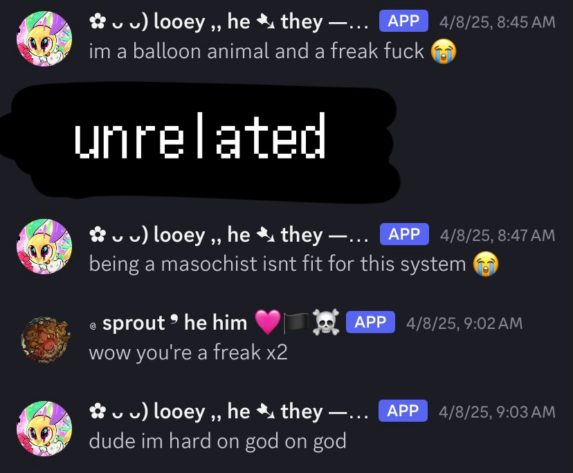 another one of many instances of mel's alter looey sexualizing chem's alter sprout, general screenshot of looey just being overly sexual