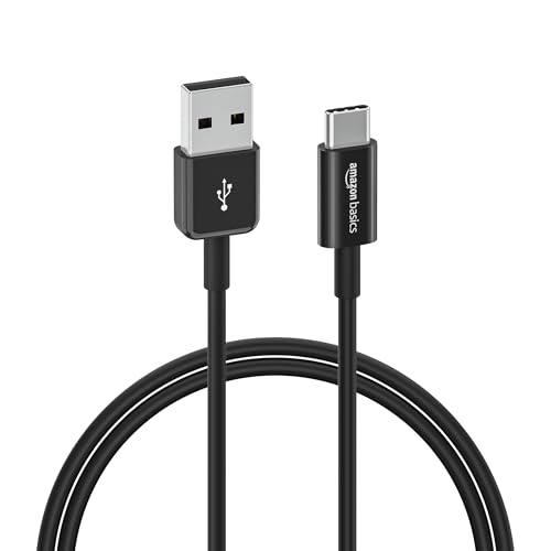 Amazon Basics USB-C to USB-A 2.0 Fast Charger Cable, 480Mbps Data Transfer Speed, USB-IF Certified, for Apple iPhone 16/15, iPad, Samsung Galaxy, Tablets, Car, 3ft, Black