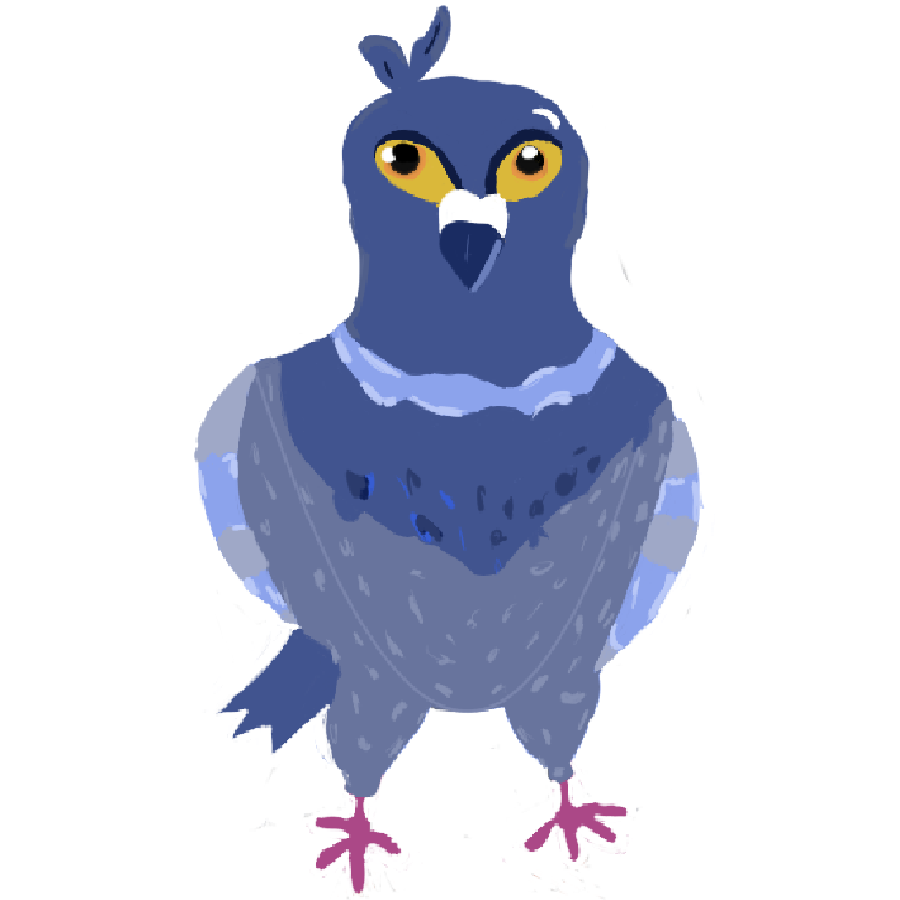 Semi-realistic 2D pigeon sprite with feather detail and lighting