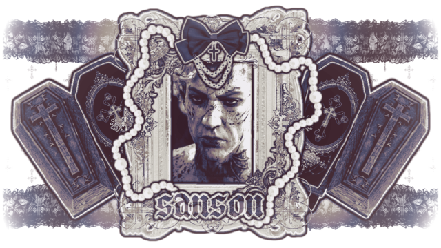 a graphic of astarion ancunín from baldurs gate 3 ; the text says " sanson "