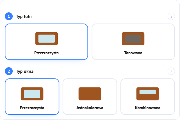 Krok 1: typ folii i typ okna w kalkulatorze