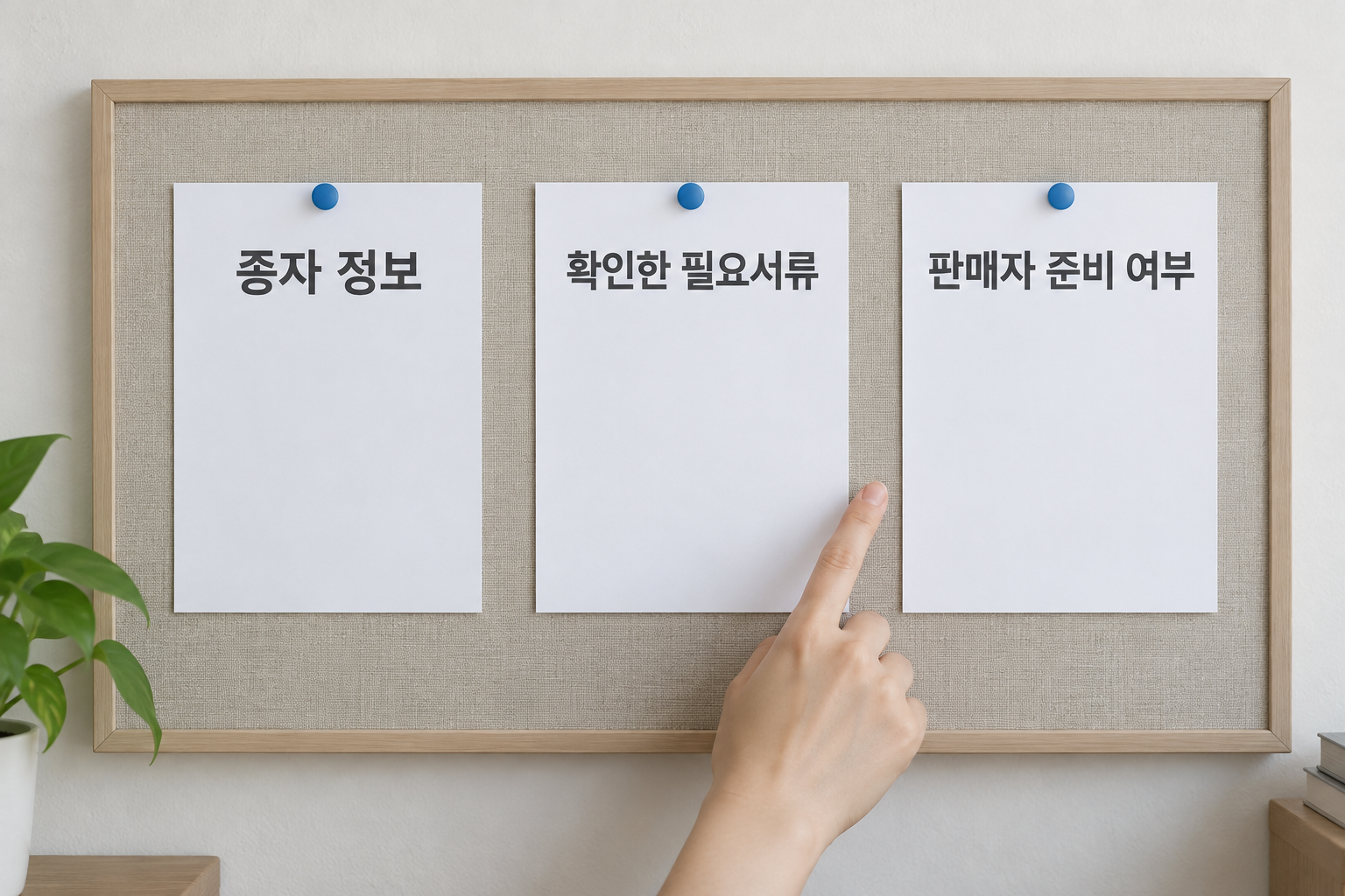 필요서류와 판매자의 준비 가능 여부를 대조하는 주문 전 확인 순서