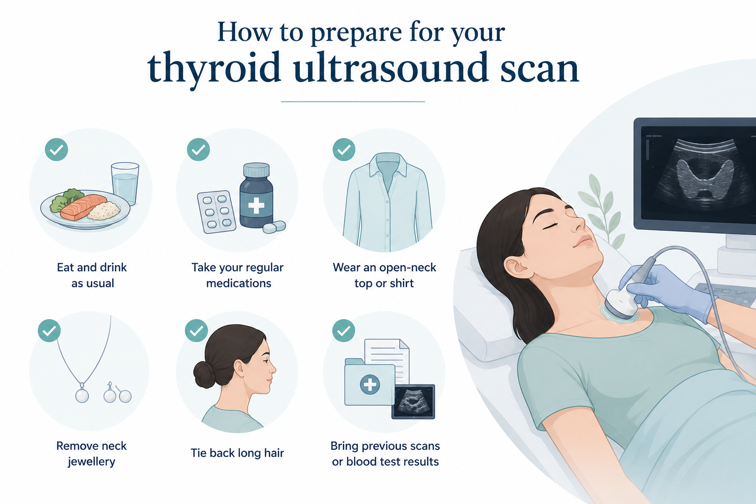 Patient preparing for a thyroid ultrasound scan