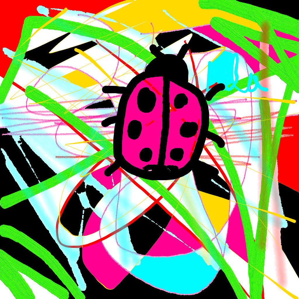 an abstract digital drawing of a hot pink ladybug