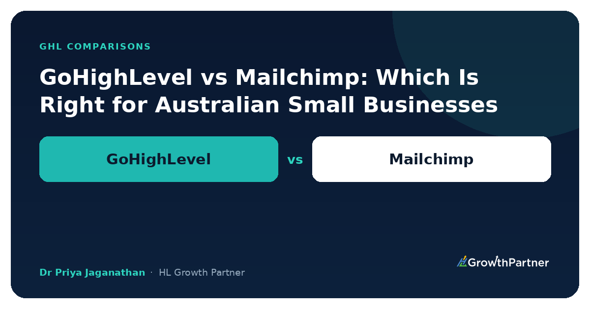 GoHighLevel vs Mailchimp for Australian Small Businesses 2026 — HL Growth Partner, Dr Priya Jaganathan
