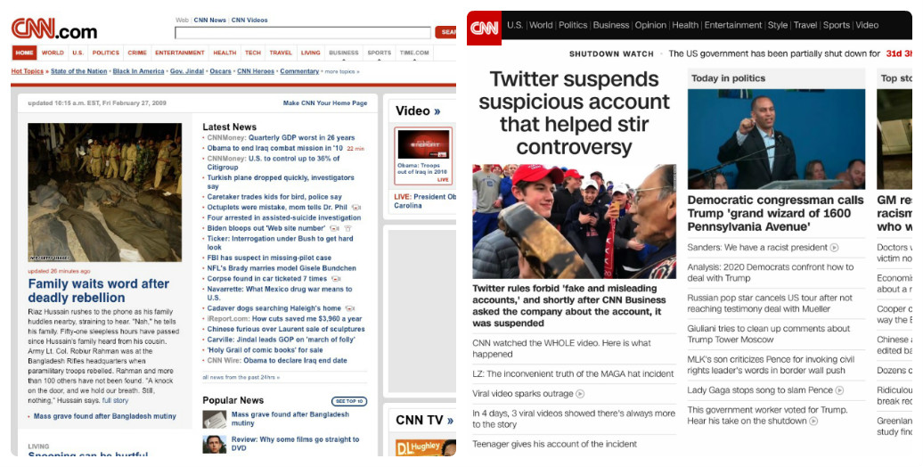 CNN thay đổi thiết kế giao diện web trong 10 năm như thế nào