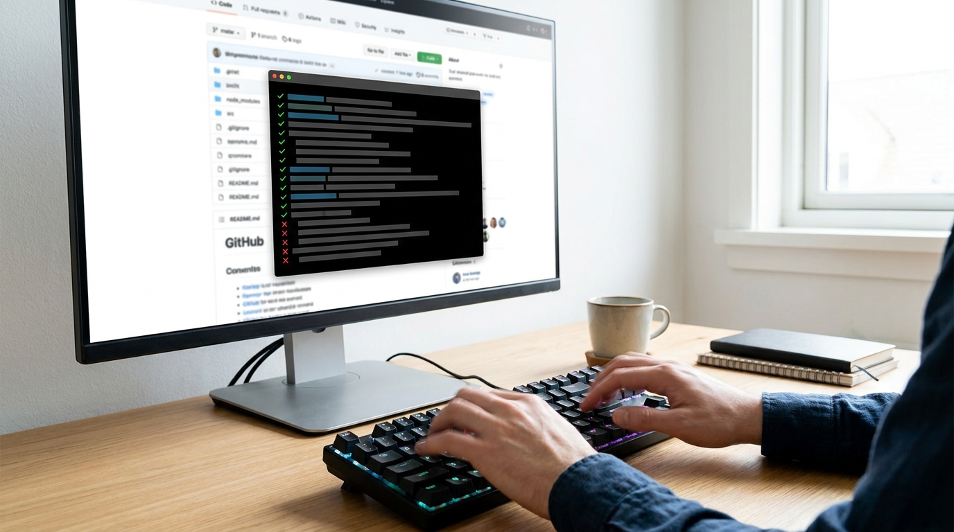 Developer using CLI tools to review GitHub Security Audits results.