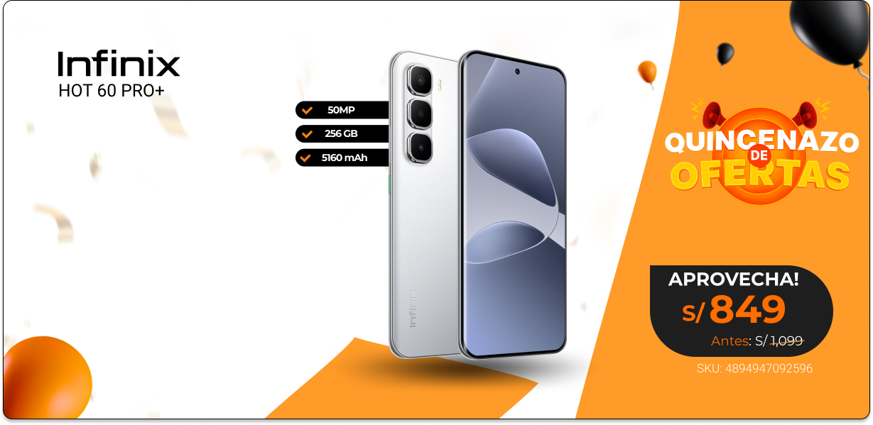 Oferta Celular INFINIX HOT 60 PRO+ 256GB 16GB 50MP + 13 MP 6.78, 5160 mAh