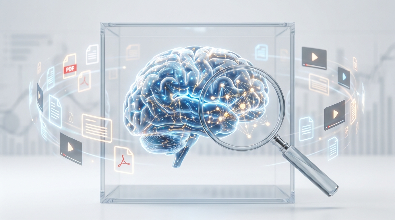 AI-powered Deep Research in NotebookLM synthesizing complex information from various sources.