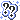 A pixel of two question marks that flash two colors, blue and black.