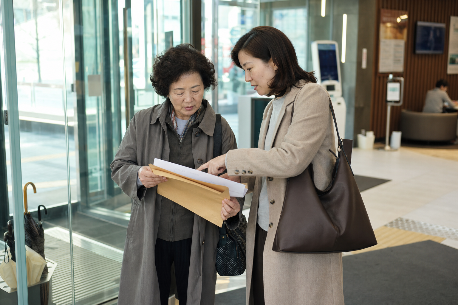 상속인 지급신청에 필요한 방문 서류를 준비하는 가족