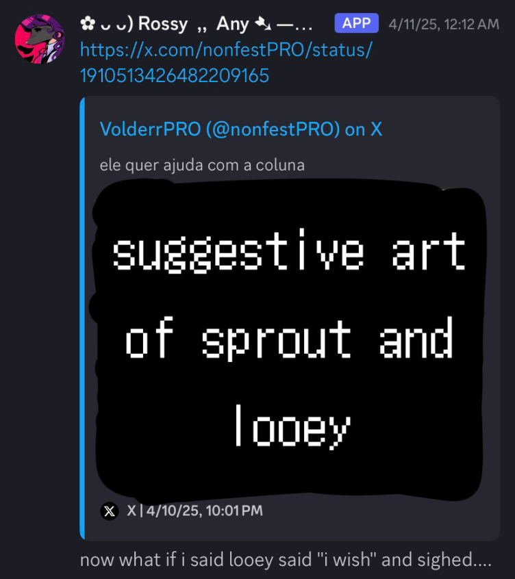 another one of many instances of mel's alter looey sexualizing the character sprout in general