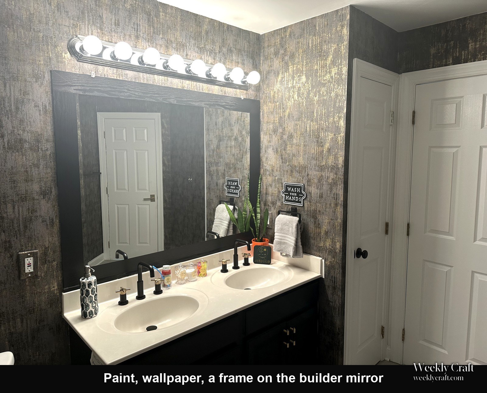 Paint, wallpaper, framed builder mirror