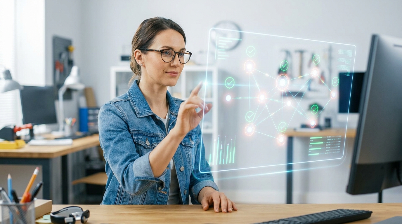 A creator confidently overseeing a secure and verified AI agent pipeline, demonstrating the impact of Source-Aware Verification for MCP Agents.