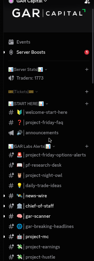 GAR Capital Discord server channel list