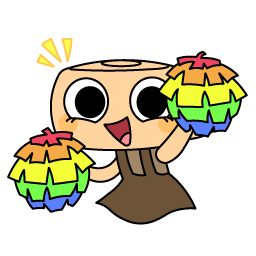 Sticker of Shelly cheering on her teammates and holding 2 rainbow pompoms in her hands