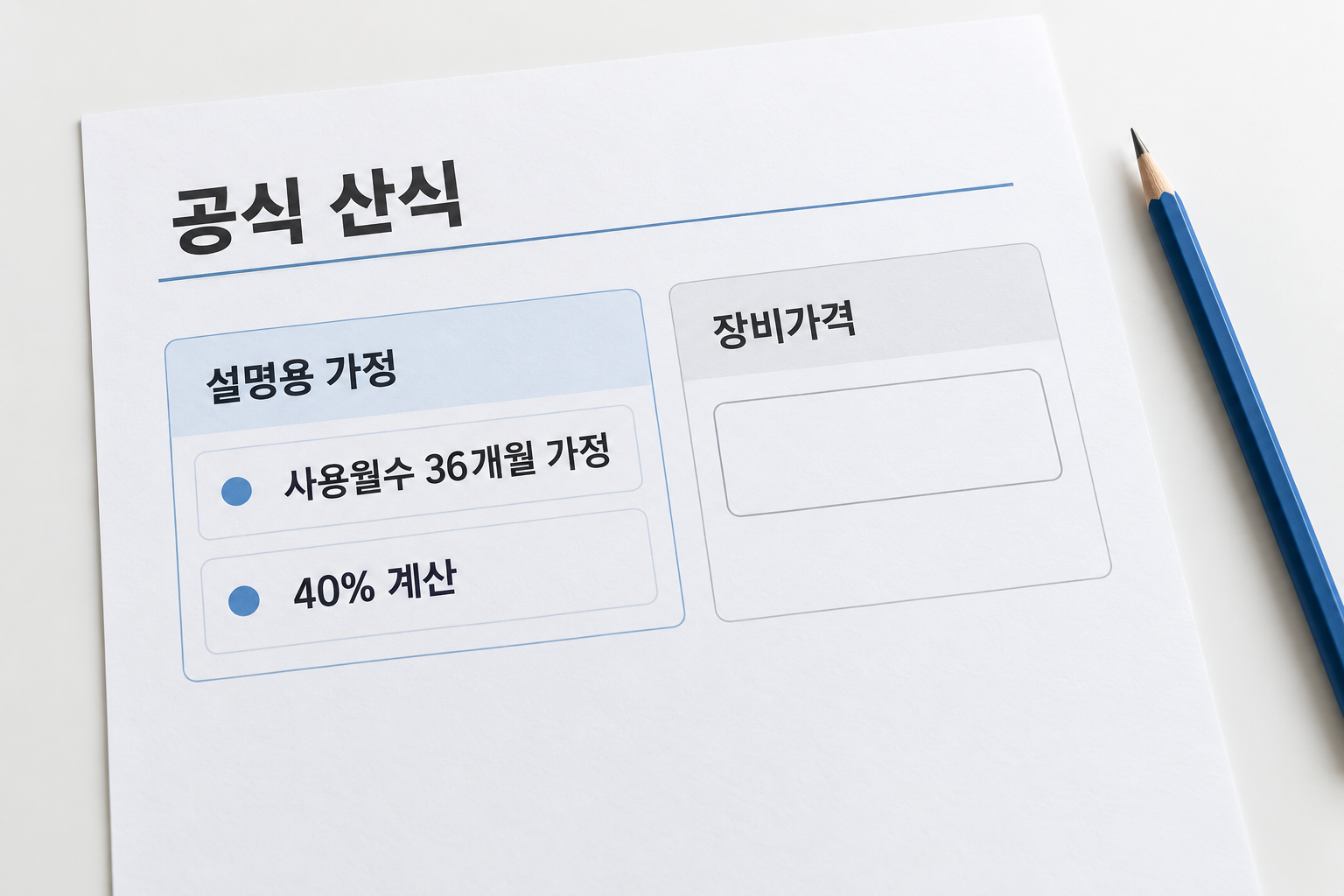 사용월수 36개월을 가정하면 장비가격의 40%가 되는 계산 설명
