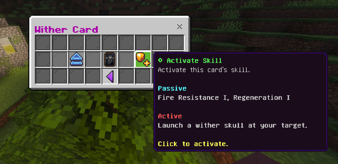 Card skill activation menu