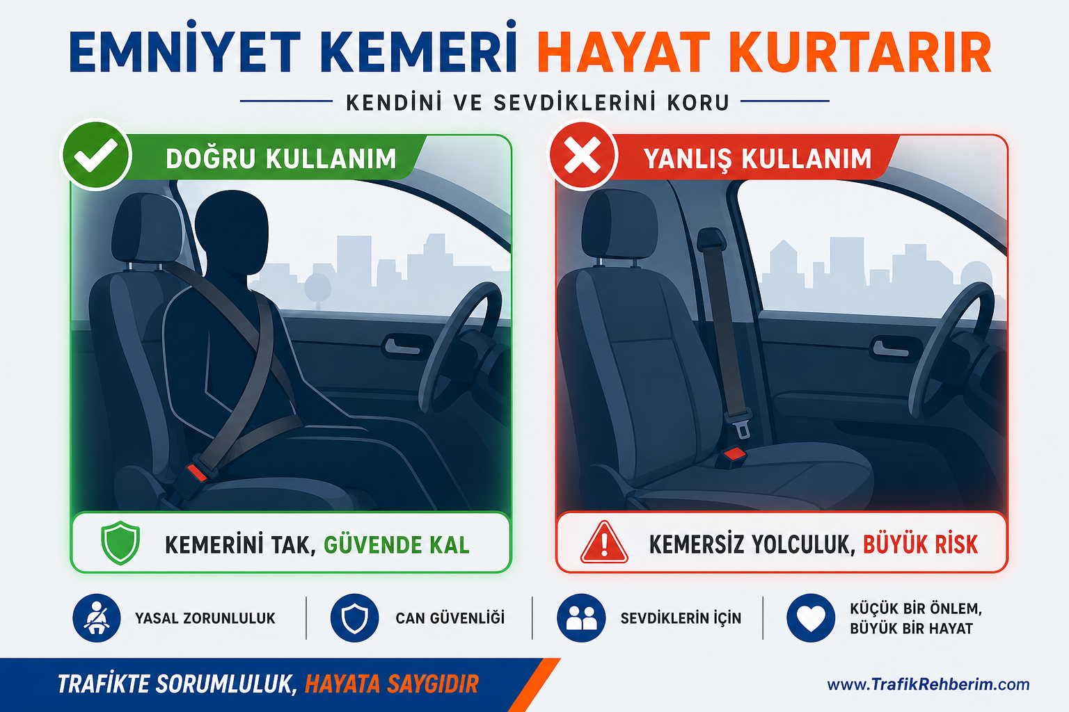 Emniyet kemeri doğru kullanım ve ihlal karşılaştırması 2026