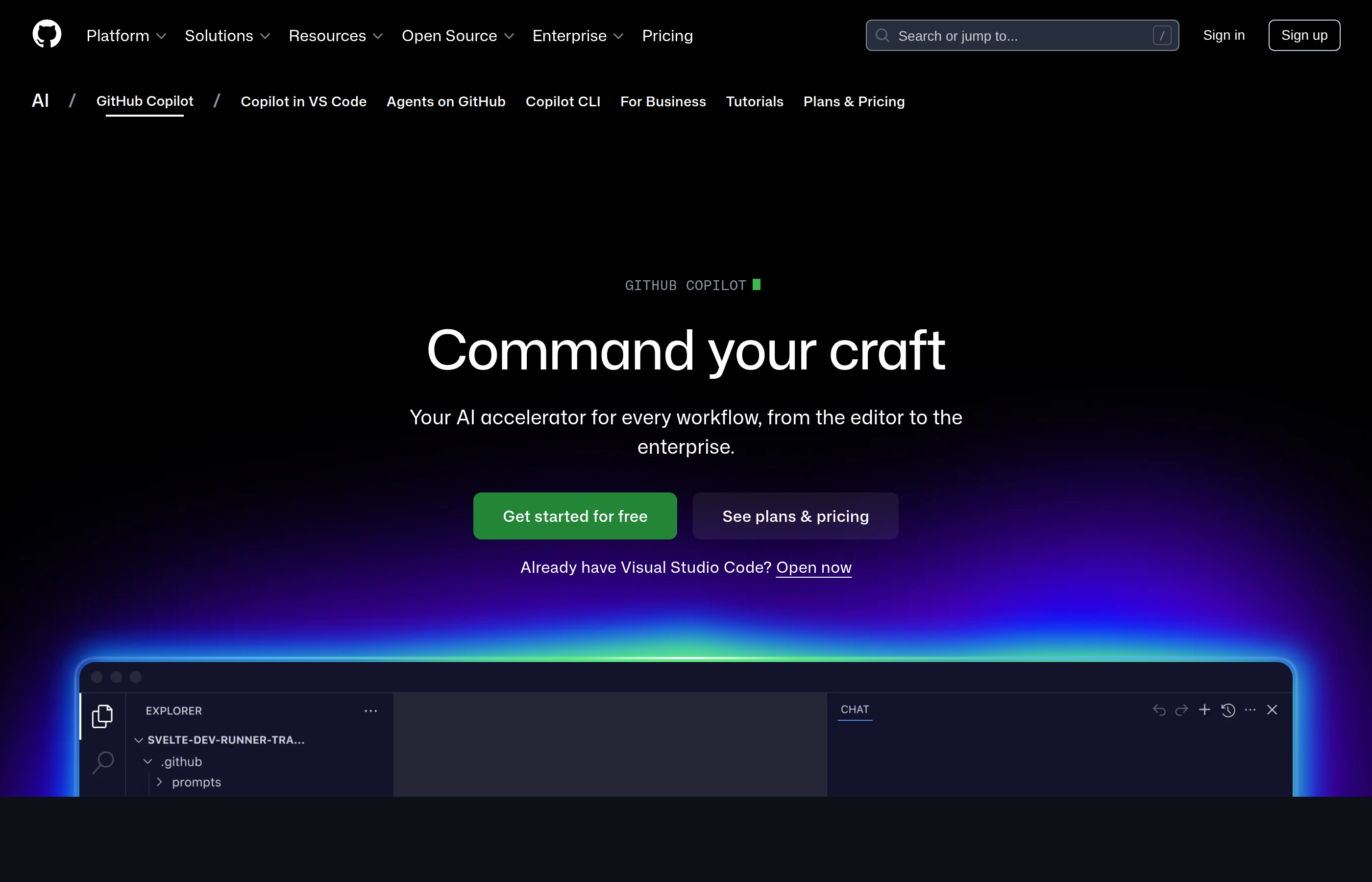 GitHub Copilot 메인 페이지