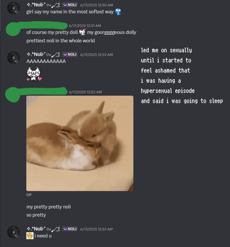 more of said interaction. i actually wrote that i said i was going to sleep, but i actually sat awake for several hours deeply ashamed with myself, leading up to a relapse. got my days mixed up, apologies for that!