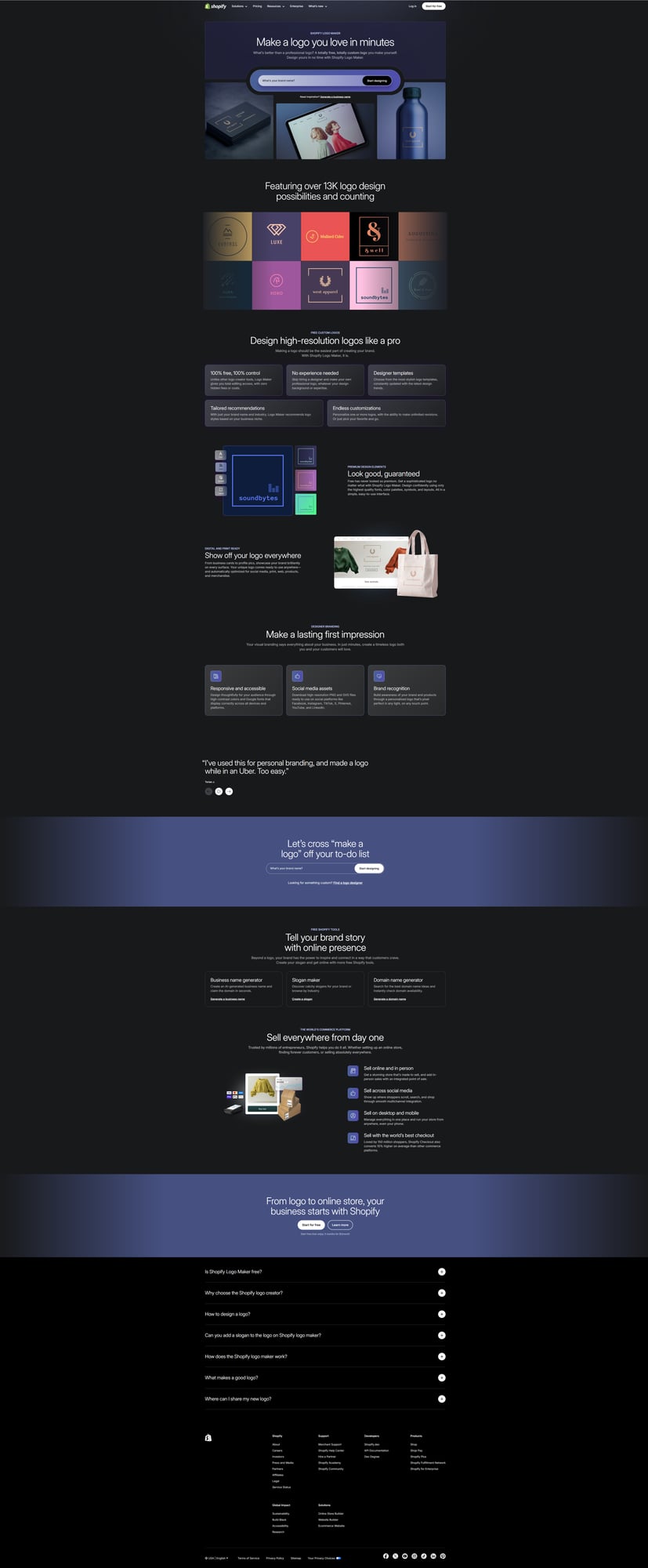 Shopify Logo Maker 메인 페이지