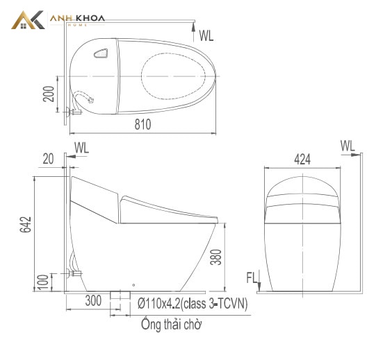 Bản vẽ bồn cầu nắp rửa điện tử Inax AC-2700+CW-KA22AVN