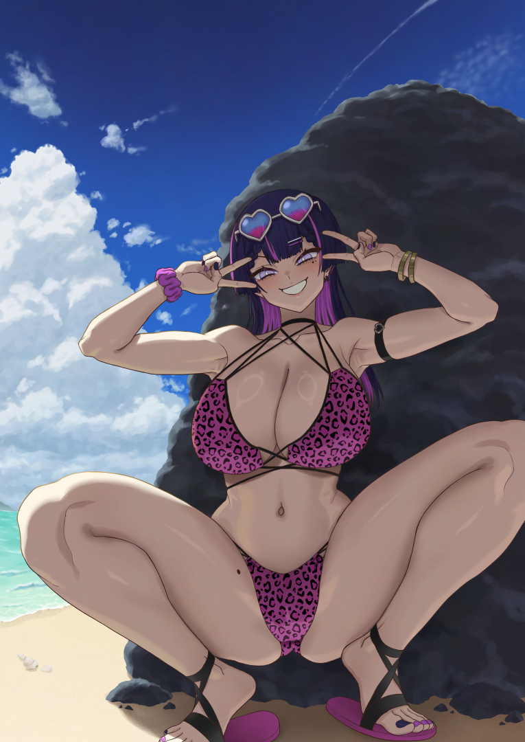girl in purple at the beach (by same no fukahire)