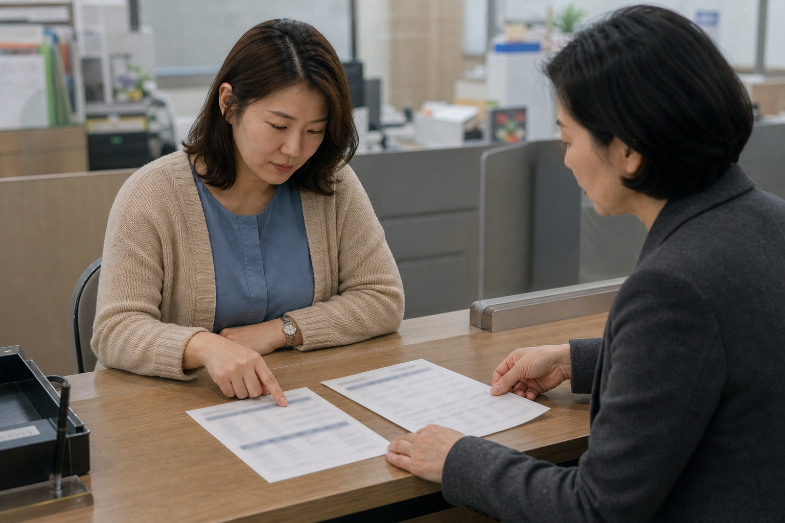 수업 시작일과 취소 신청서를 함께 확인하는 장면