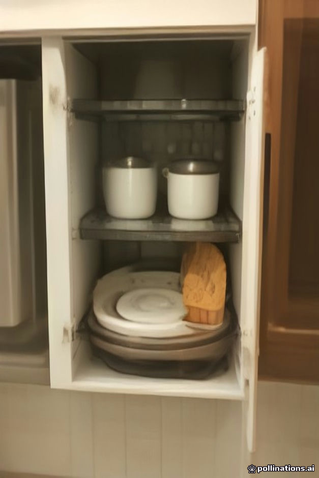 Minimalist adhesive pot lid and cutting board organizers mounted on rental kitchen tile