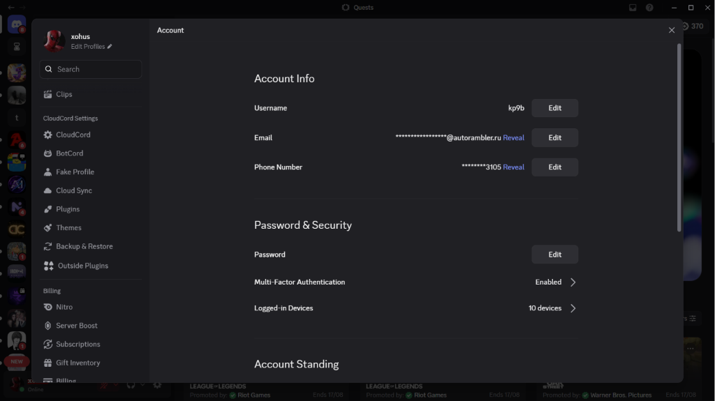 CloudCord Settings