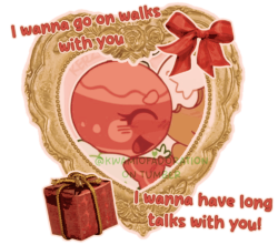 A graphic of Bobette holding Ginger's hand, the frame is a golden heart frame with a Present and a red bow on it. It also has lyrics from Hot Freaks' "I wanna be your boyfriend" (but wlw), "I wanna go on walks with you, I wanna have long talks with you!"